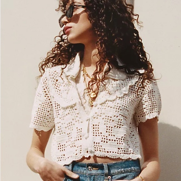Free People White Rosarita Crochet top size large - Picture 1 of 7